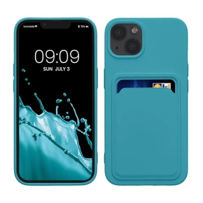 Afbeelding van kwmobile telefoonhoesje geschikt voor Apple iPhone 13 Hoesje met pasjeshouder TPU case in mat lichtblauw