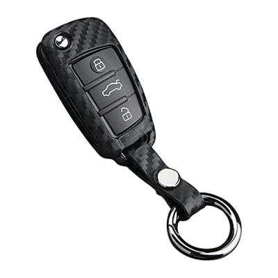 Afbeelding van M.JVisun Zacht Silicone Koolstofvezel Patroon Autosleutel Cover Hoesje Voor Audi A1 A3 A4 A6 A8 Quattro Q2 Q3 Q7 R8 RS3 RS6 S3 S6 TT TTS Zwart Rond Sleutelhanger