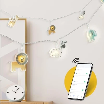 Afbeelding van CozyHome Safari Lichtsnoer voor kinderkamer, afstandsbediening via app en 20 led dieren, 5 m USB stekker, bedhuisbed, decoratie, nachtlampje met lichtketting, kinderdecoratie,