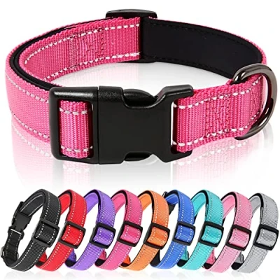 Afbeelding van HEELE Hondenhalsband, Zacht Gevoerd Neopreen Nylon Hondenhalsband voor Puppy&#039;s, Kleine, Middelgrote en Grote Honden, Verstelbare Reflecterende Halsband Hond Training, Roze Rood, L