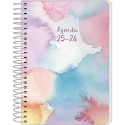 Afbeelding van Q Kalon Schoolagenda 2025 2026 Dag per Pagina, Formaat A6 (12x17 cm), Spaans en Engels, September tot Juni, Spiraalsluiting, Flexibele Kaft met Plastic Bescherming Stain