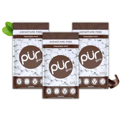 Afbeelding van PUR Gum Suikervrije Kauwgom 100% Xylitol Veganistisch, Aspartaamvrij &amp; Glutenvrij Natuurlijke Chocolate Mint Smaak Kauwgom, 55 Stuks (Pak van 3)