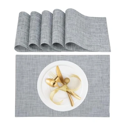 Afbeelding van Relaxdays placemats set van 6 tafelonderleggers tafelmatjes geweven afwasbaar grijs