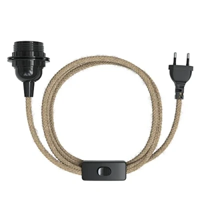 Afbeelding van EAZY CASE E27 lamphouder met 3,5 m vintage kabel van jute, schakelaar, schroefring voor lampenkap en stekker ideale lampophanging hanglampen, doe het zelf lampen