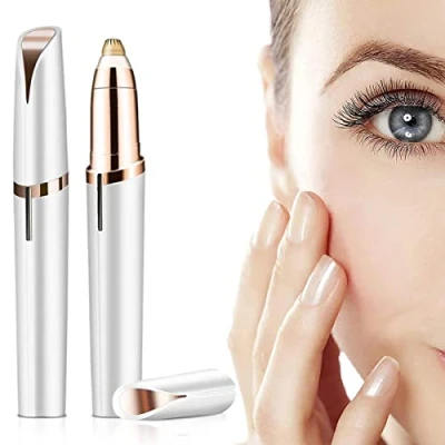 Afbeelding van Wenkbrauwepilator voor dames, scheermesjes, gezichtsepilator, eyebrow trimmer, elektrische epilator, wenkbrauwscheerapparaat vrouwen, lippen en neus, epilator gezicht, snor (wit)