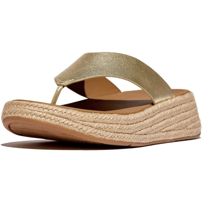 Afbeelding van FitFlop F Mode Espadrille Leather Flatform T/Post Sandals GOUD Maat 42