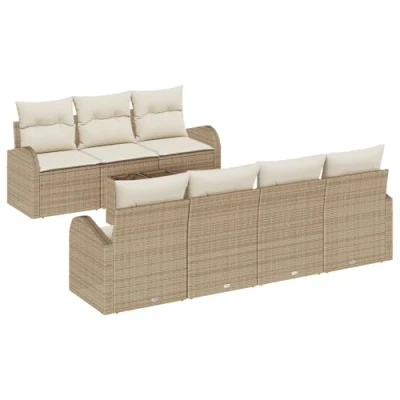 Afbeelding van vidaXL 8 delige Tuin Sofa Set met Kussens Beige Poly Rattan, 2 zits Opslag &amp; Rattan