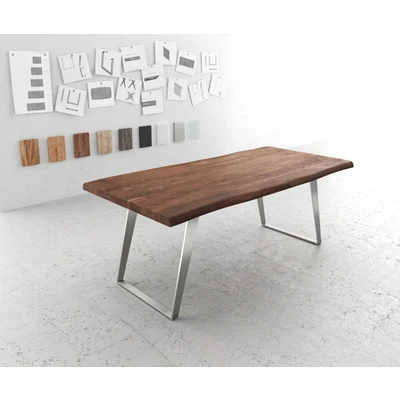 Afbeelding van Eettafel Edge acacia bruin 200x100 XL edelstaal schuin Live