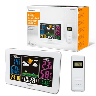 Afbeelding van Denver weerstation binnen en buiten Draadloos met Buitensensor Radiogestuurde Tijd WS540 Wit