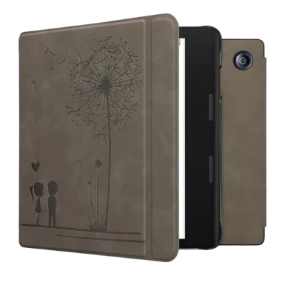 Afbeelding van kwmobile e reader hoesje geschikt voor Tolino Epos 3 hoes Ereader flip case met standaard Kunstleren cover Paardenbloemen Liefde design in grijs