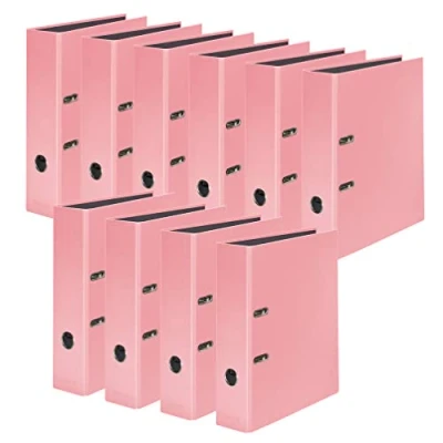 Afbeelding van Origineel Falken 10 stuks PastellColor Ordner. Made in Germany. 8 cm breed DIN A4 pastelkleurig flamingo roze ringband map briefmap kantoormap kunststof mapleufmap motiefmap