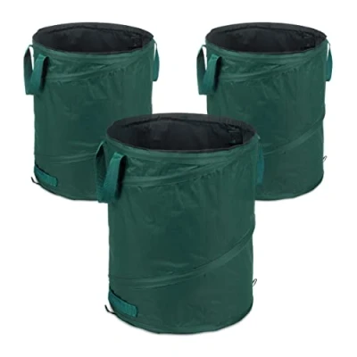 Afbeelding van tuinafvalzak pop up set van 3 90 l opvouwbaar handvaten uv bestendig waterdicht