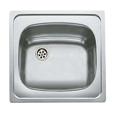 Afbeelding van Teka E 50 1C Inbouwspoelbak, 45 cm, 1 wastafel, plaat met grote dikte, mandventiel, geluidsisolatie, gepolijst oppervlak, roestvrij staal