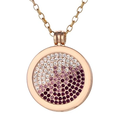 Afbeelding van Morella damesketting goud 70 cm roestvrij staal en hanger met coin zirkoniasteentjes paars roze zilver 33 mm in sieradenzakje