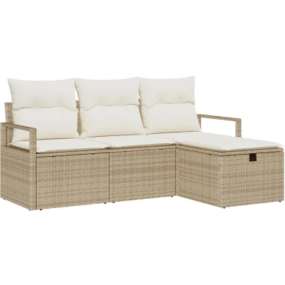 Afbeelding van vidaXL 4 delige tuin sofa set met kussens beige poly riet, 2 zits riet