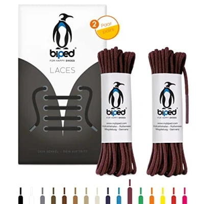 Afbeelding van biped LACES 2 paar ronde katoenen schoenveters ø mm dun scheurvaste kwaliteitsschoenveters voor leren schoenen, laarzen, laarzen en vrijetijdsschoenen made in EU z2900(bordeaux,90 cm)
