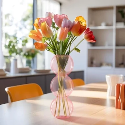 Afbeelding van Navaris bubble vaas van glas 34 cm hoog Decoratieve bloemenvaas transparant Gekleurd in roze