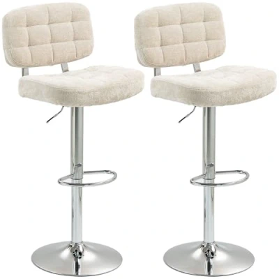 Afbeelding van HOMCOM Set van 2 barkrukken, draaistoel, hoge keukenstoel met rugleuning, hoogte en verstelbare voetensteunen, frame staal, draagkracht 120 kg, beige