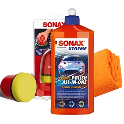 Afbeelding van detailmate Sonax Ceramic Polish All in One polijstset, 0,5 l + P Ball polijstspons microvezeldoek 550 g/m², handpolijstset