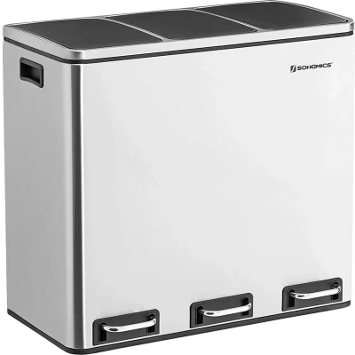 Afbeelding van Hoppa! Songmics Driedubbele Afvalbak 3x 18 Liter Zilver RVS