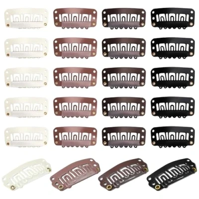 Afbeelding van TRKETK 100 stuks U vormige klikclips, 32 mm 6 tanden, geen naai metalen haarstukjes, 4 kleuren, volwassen Unisex, 1 aantal (pak van 100), zwart, gebroken wit, bruin, lichtbruin