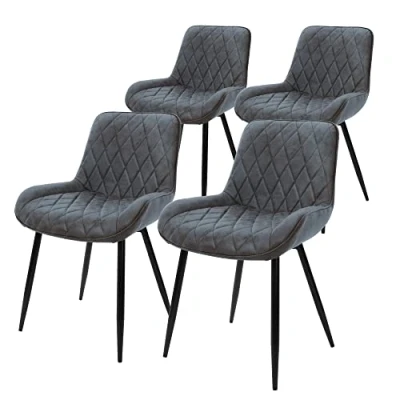Afbeelding van ML Design Set van 4 Eetkamerstoelen met rugleuning en armleuningen, antraciet, PU kunstlederen zitting metalen poten