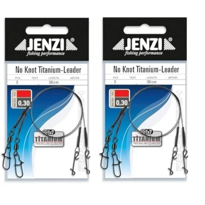 Afbeelding van Set: 4 stuks x 1x7 titanium voorvak met wervels en knooploze connector van Jenzi, 7, 11 15 kg, lengte 50 cm + Petri genezing! Stickers (15kg)
