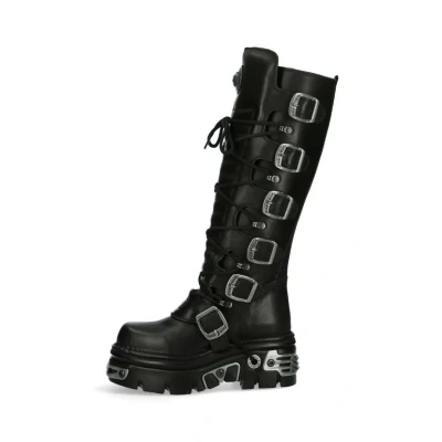 Afbeelding van New Rock Kniehoge Zwart Lederen Gotische Laarzen 272 S1 Maat 44