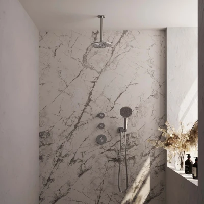 Afbeelding van Brauer Brushed Edition Regendoucheset inbouw hoofddouche 20cm plafondarm 3 gladde knoppen inbouwdeel handdouche rond standen PVD
