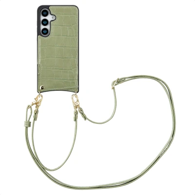 Afbeelding van Selencia Hoesje Geschikt voor Samsung Galaxy S25 met Pasjeshouder Nova Croco Backcover koord en pashouder Groen