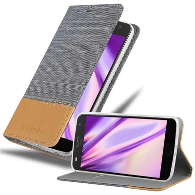 Afbeelding van Cadorabo Hoesje geschikt voor Motorola MOTO Z2 PLAY / FORCE in LICHTGRIJS BRUIN Beschermhoes met magnetische sluiting, standfunctie en kaartvakje Book Case Cover Etui