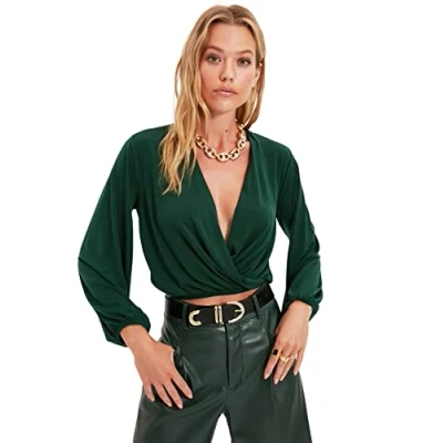 Afbeelding van Trendyol Steenkleurige, Flexibele Gebreide Blouse Met Dubbele Rij Knopen En Kraag Twoaw20Bz0810