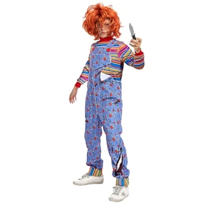 Afbeelding van Spooktacular Creations Halloween Chucky kostuum voor kinderen, spelen kostuum, overall en pruik, outfit (medium (8 10 jaar))