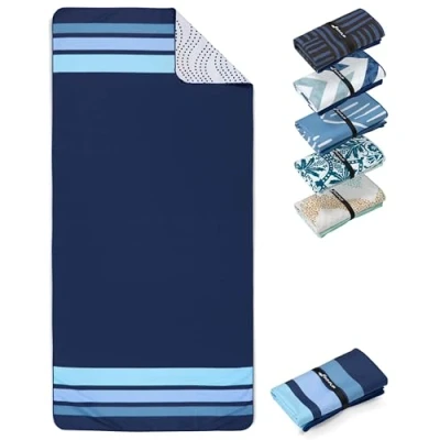 Afbeelding van Stranddeken XXL microvezel strandhanddoek groot, licht en sneldrogend 100% gerecyclede handdoek Strandlaken Clean Stripes 160cmx90cm