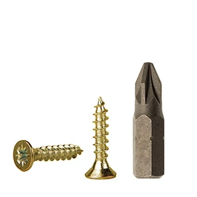 Afbeelding van (Pack van 1500 stuks) Geel verzinkt staal 3,0 x 12 mm houtschroeven, spaanplaatschroeven, universele Pozi Drive schroef, PZ volledig schroefdraad, Pozidriv verzonken kop (1500, mm)