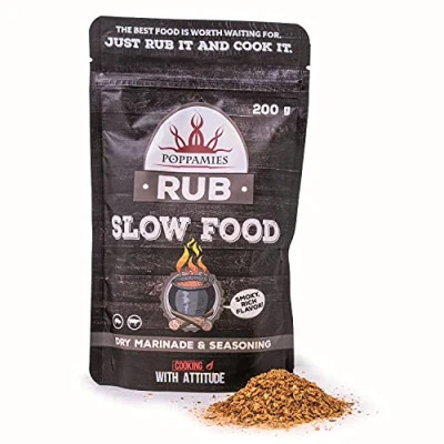 Afbeelding van Slow Food BBQ Rub 100% Natuurlijk Kruidenmengsel Droge Marinade &amp; Perfecte Kruidensamenstelling voor Langzaam Koken en Roken Probeer het ook bij Steaks, Soepen Grote Verpakking (200g)