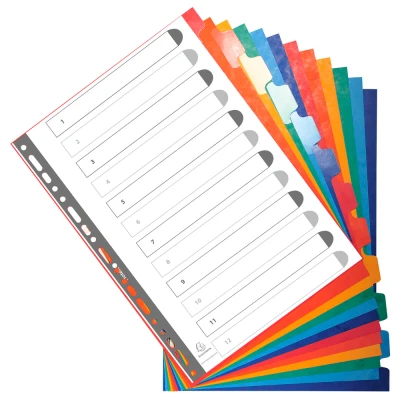 Afbeelding van Exacompta ref. 2212E Glanskartonnen tabbladen 225g/m2 FSC® met 12 kleurneutrale tabs versterkt en gelamineerd versterkte perforatiestrip Formaat A4