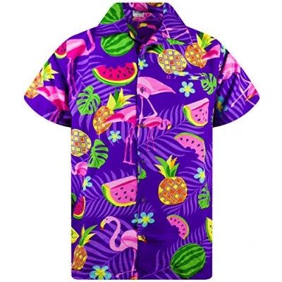 Afbeelding van Funky Hawaiiaans Overhemd, Hawaii Korte Mouw, Flamingo Melon, Purper, XL