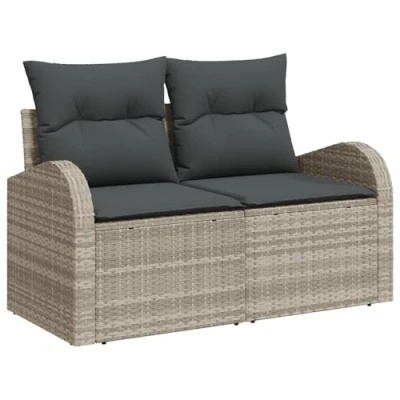 Afbeelding van vidaXL 7 Delige Tuin Sofa Set met Kussens Lichtgrijs Poly Riet