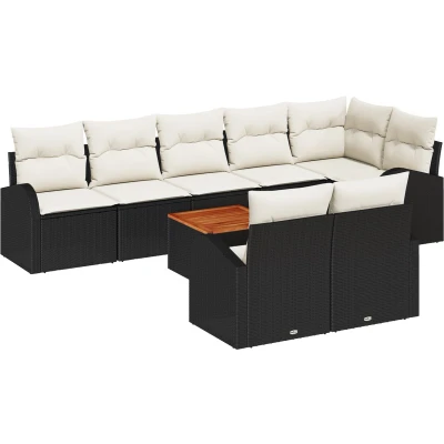 Afbeelding van vidaXL 9 delig Tuinbankstel met Kussens Zwart Poly Rattan Acacia