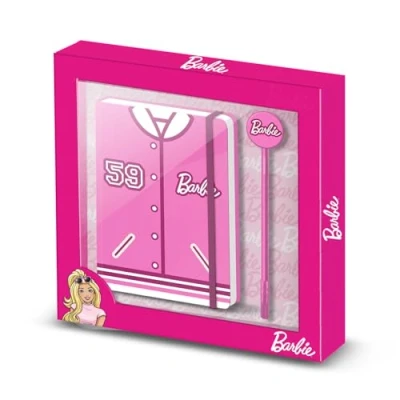 Afbeelding van Barbie Varsity geschenkdoos met dagboek en modieuze balpen, roze