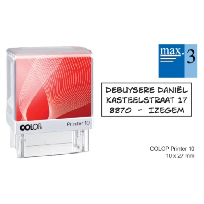 Afbeelding van Tekststempel Colop Printer 10 personaliseerbaar 3regels 27x10mm