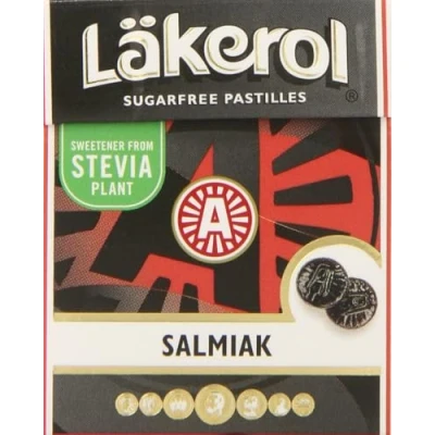 Afbeelding van 4 dozen à 25 g lakerol salmiak Stevia origineel Zweeds suikervrij zoute lactratie pastilles druppels dragees snoep