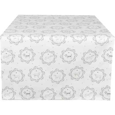 Afbeelding van Clayre &amp; Eef Tafelloper 50x140 cm Wit Grijs Katoen Rechthoek Hond Tafelkleed