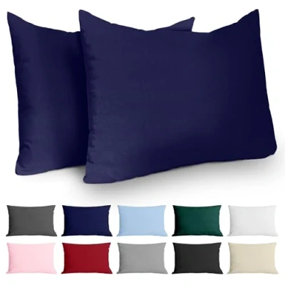 Afbeelding van Dreamzie Kussensloop (Set van 2) Donkerblauw Katoen Voor Kussens 50 x 70 cm 100% Jersey Beddengoed Dubbel Bed Kussenbeschermer Bestendig en Hypoallergeen