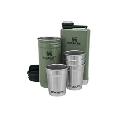 Afbeelding van Stanley Adventure Pre Party Shot Glas + Flessenset Hammertone Groen BPA vrij roestvrij staal RVS fles Gift set Vaatwasmachinebestendig