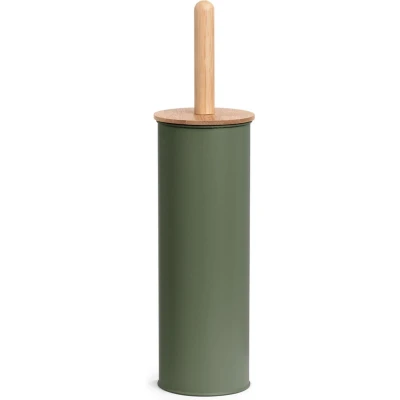 Afbeelding van WC/Toiletborstel in houder bamboe hout salie groen H38 x D10 cm Toiletborstels