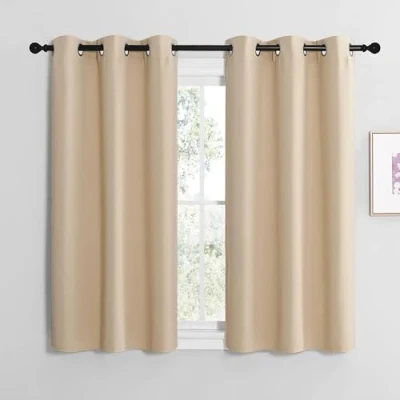 Afbeelding van NICETOWN Gordijnen ondoorzichtig gordijn kort venster set van 2 H 137 x B 107 cm bistrogordijn verduisteringsgordijnen met oogjes, venstergordijn, moderne vitrage, Biscotti beige