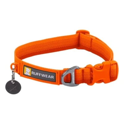 Afbeelding van Ruffwear Front Range Grote Hondenhalsband, Huisdier Halsband met Aluminium V ring Lead Attachment, Comfortabel &amp; Sterk Zijgesp Singels voor Honden Uitlaten, Maat 279 mm 355 mm, Blaze Orange