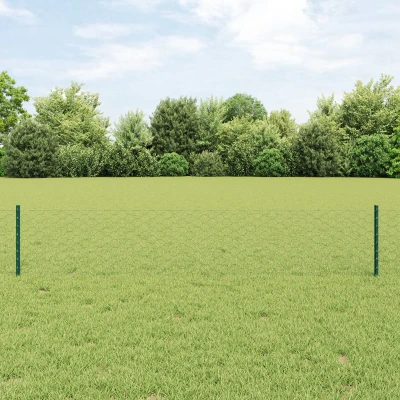 Afbeelding van vidaXL Hekpalen 5 st U Channel Groen 40 cm Staal, Hexagon Hek 0,4x10 m Staal